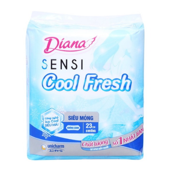 Băng Vệ Sinh Diana Sensi Cool Không Cánh Gói 8 Miếng Mát Lạnh Bạc Hà