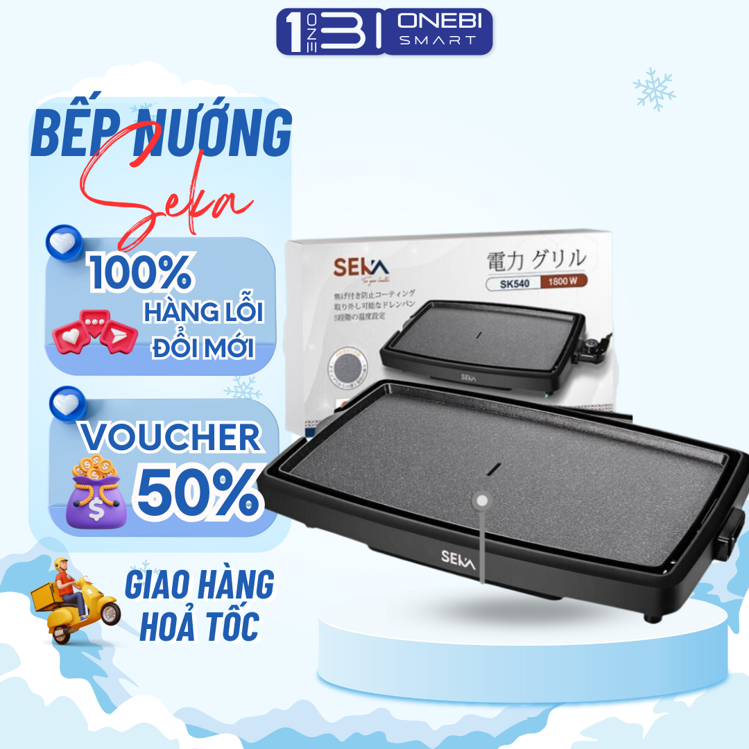 Bếp nướng điện không khói cao cấp seka sk540 - 1800w, vỉ nướng nhôm phủ chống dính chính hãng