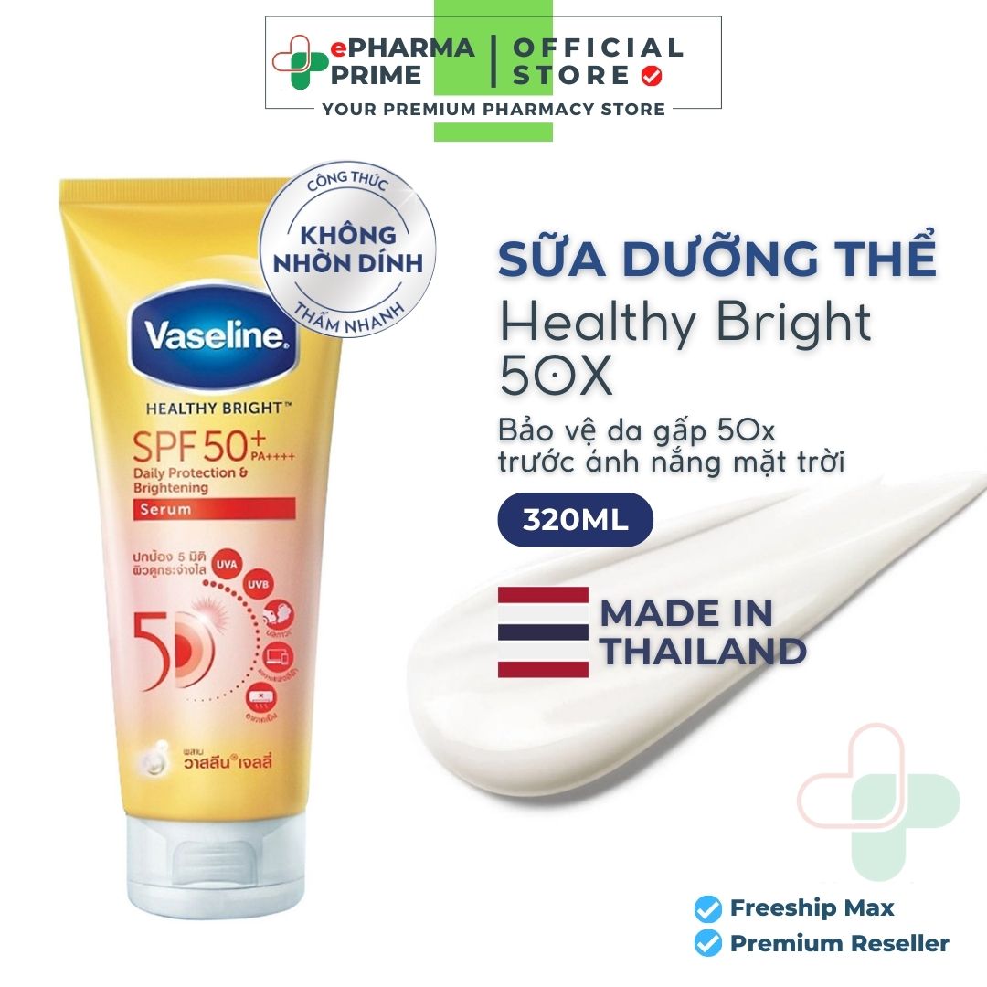 Sữa dưỡng thể chống nắng vaseline healthy bright 50x dưỡng sáng da 320ml spf 50+ pa++++