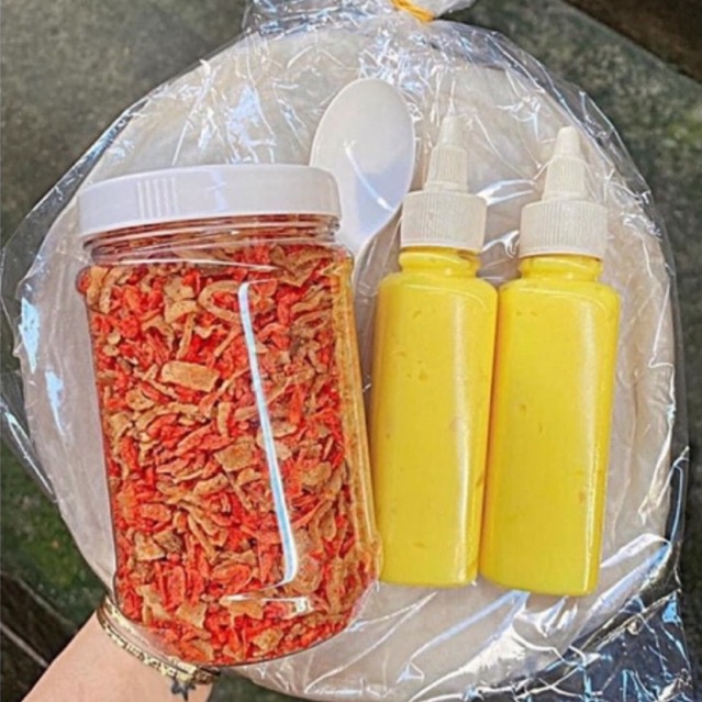 COMBO 900g : bánh tráng phơi sương, muối tép hành phi ,bơ béo 2 chai