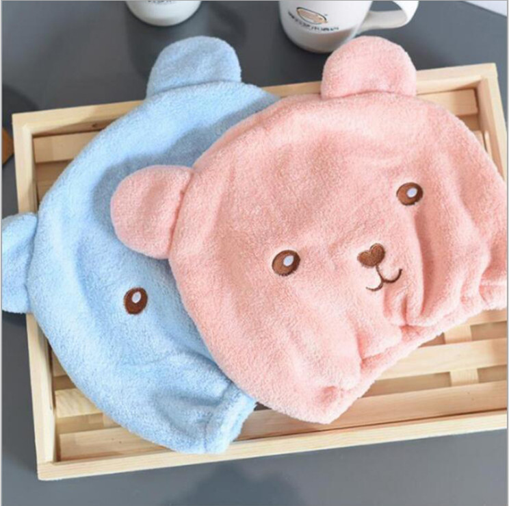 Khăn trùm đầu ủ tóc HÌNH GẤU, mũ trùm đầu khô tóc sau khi tắm hình gấu dễ thương