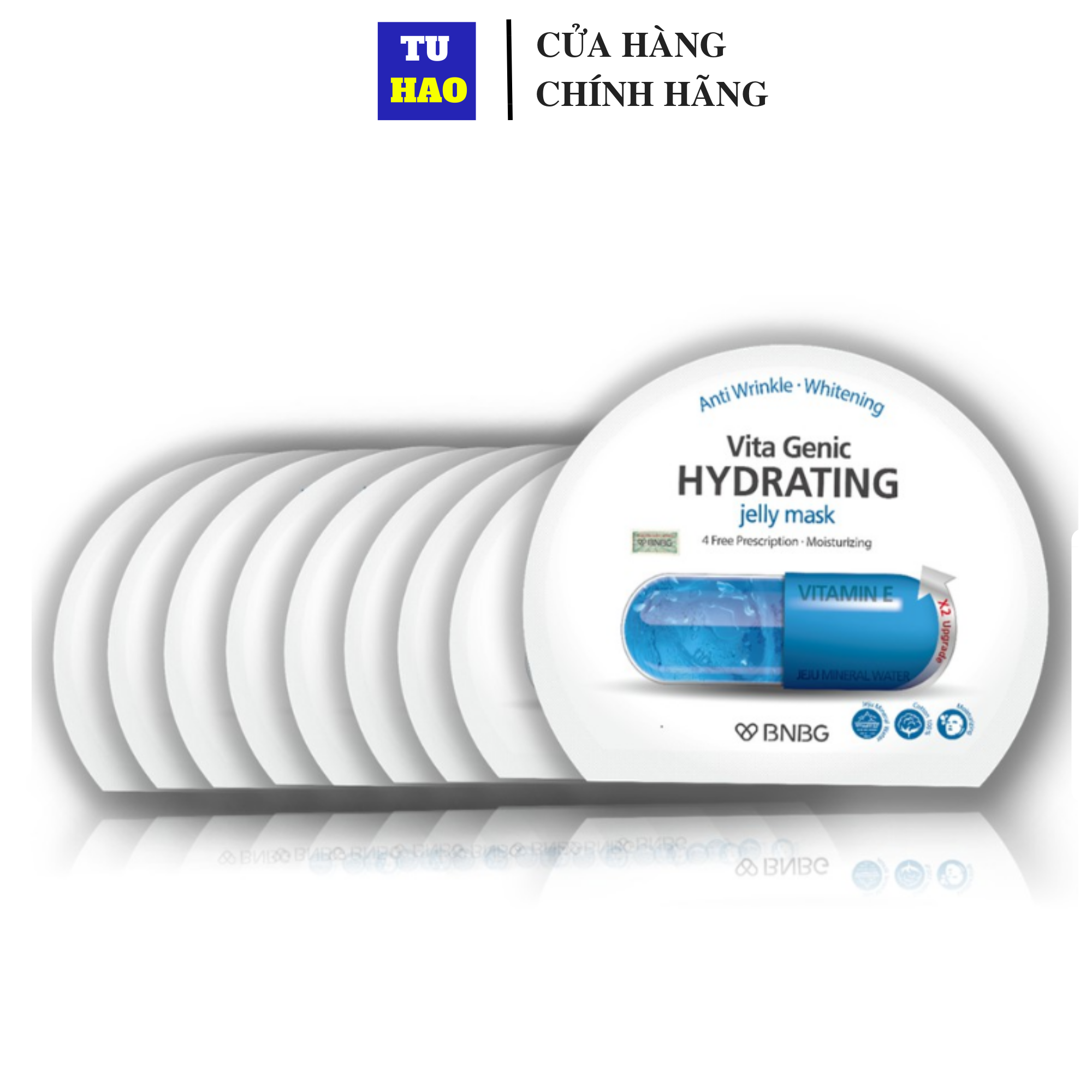 Hộp 10 Mặt nạ giấy cấp nước dưỡng ẩm da mềm mượt, căng bóng BNBG Vita Genic Hydrating Jelly Mask (Vitamin E) 30mlx10