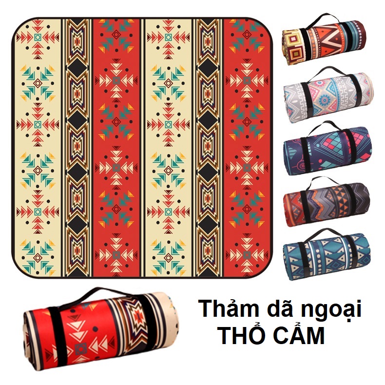 Thảm cắm trại dã ngoại thổ cẩm loại dày, chống thấm, chống ẩm. Thảm Dân tộc