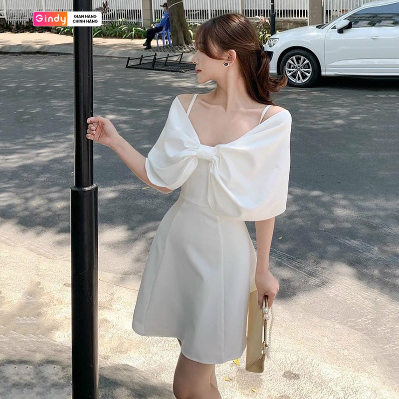 Váy 2 dây nơ trắng gindy phong cách thời trang hàn quốc v4124