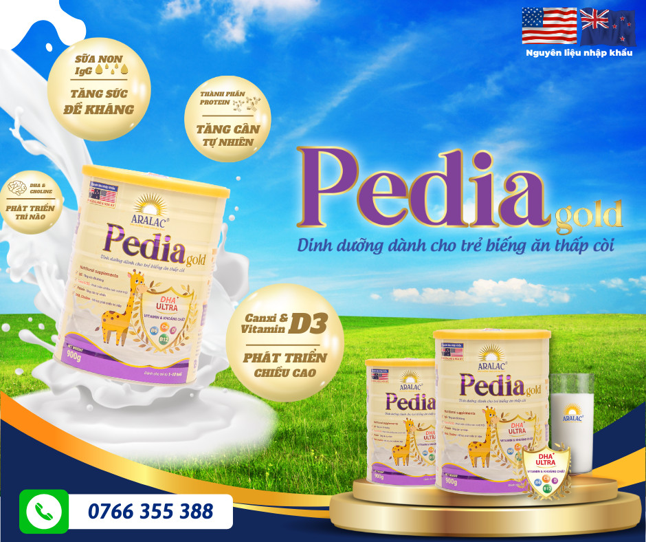 Sữa Aralac Pedia Gold 900gr- Dinh dưỡng dành cho trẻ biếng ăn, thấp còi