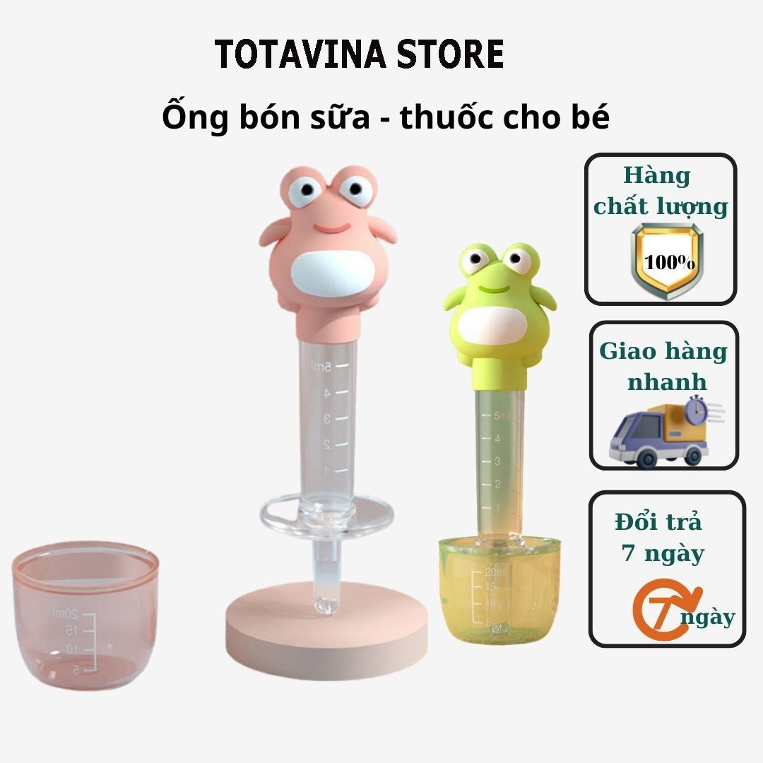 Dụng cụ cho bé uống thuốc,sữa hình ếch hoạt hình núm vú silicon mềm cho trẻ sơ sinh bú chống sặc có chia ml đáng yêu