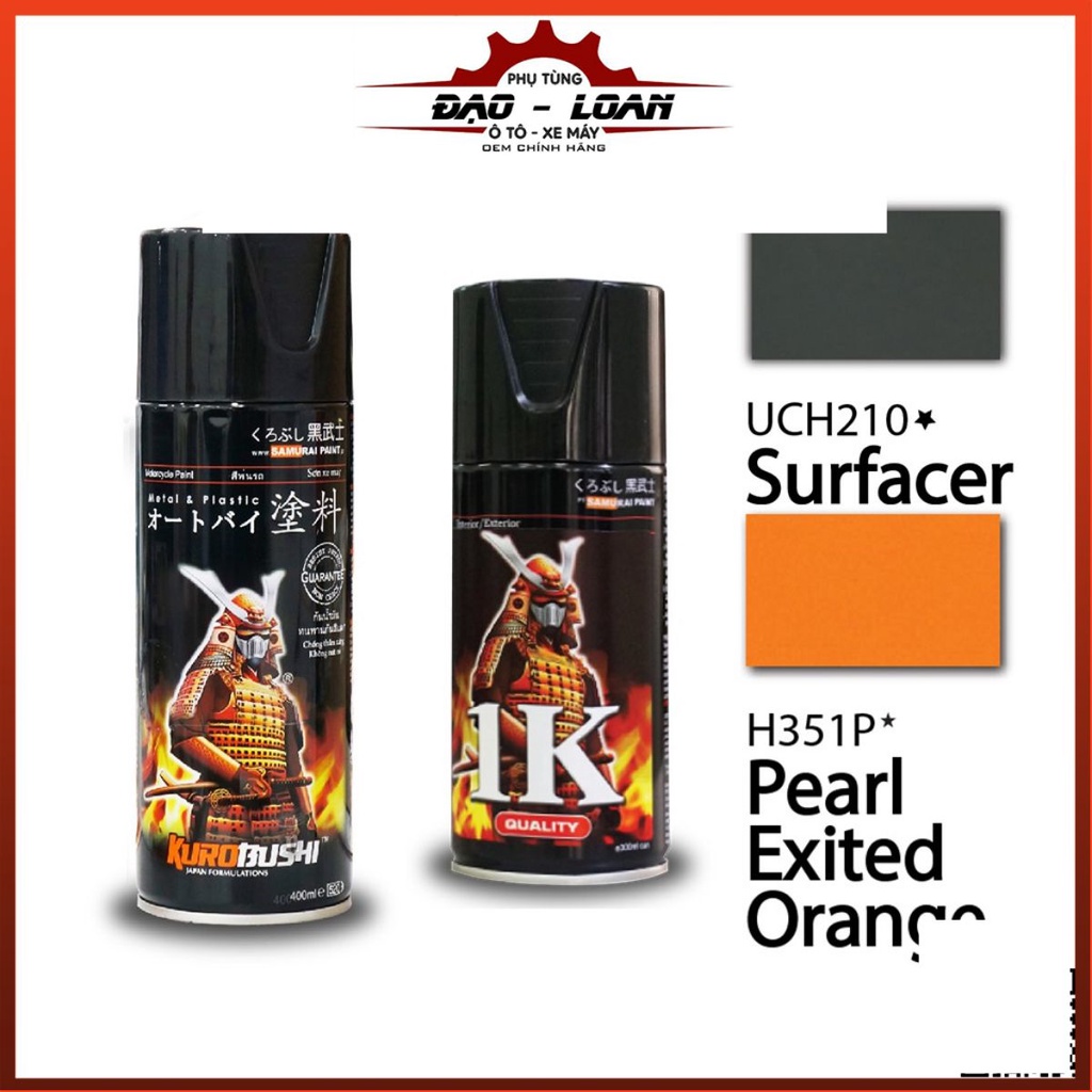 Combo cơ bản sơn Samurai, sơn xịt xe máy màu cam ngọc trai H351P