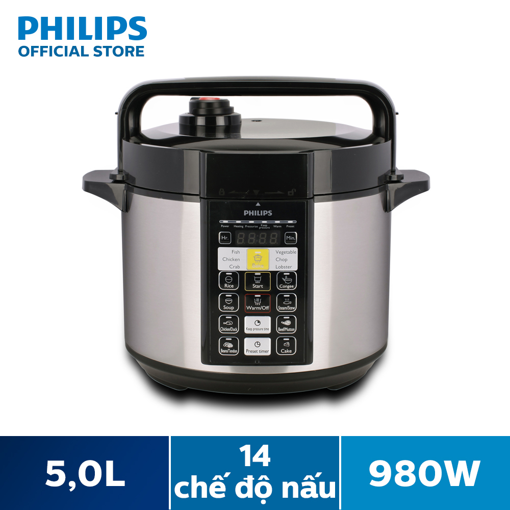 Nồi Áp Suất Điện Tử Philips HD2136/66, 5 Lít-Ngon Hơn, Tốn Ít Thời Gian Hơn-Lòng Nồi Hợp Kim Nhôm Bền Giúp Dẫn Nhiệt Hiệu Quả Hơn.-Hàng Phân Phối Chính Hãng