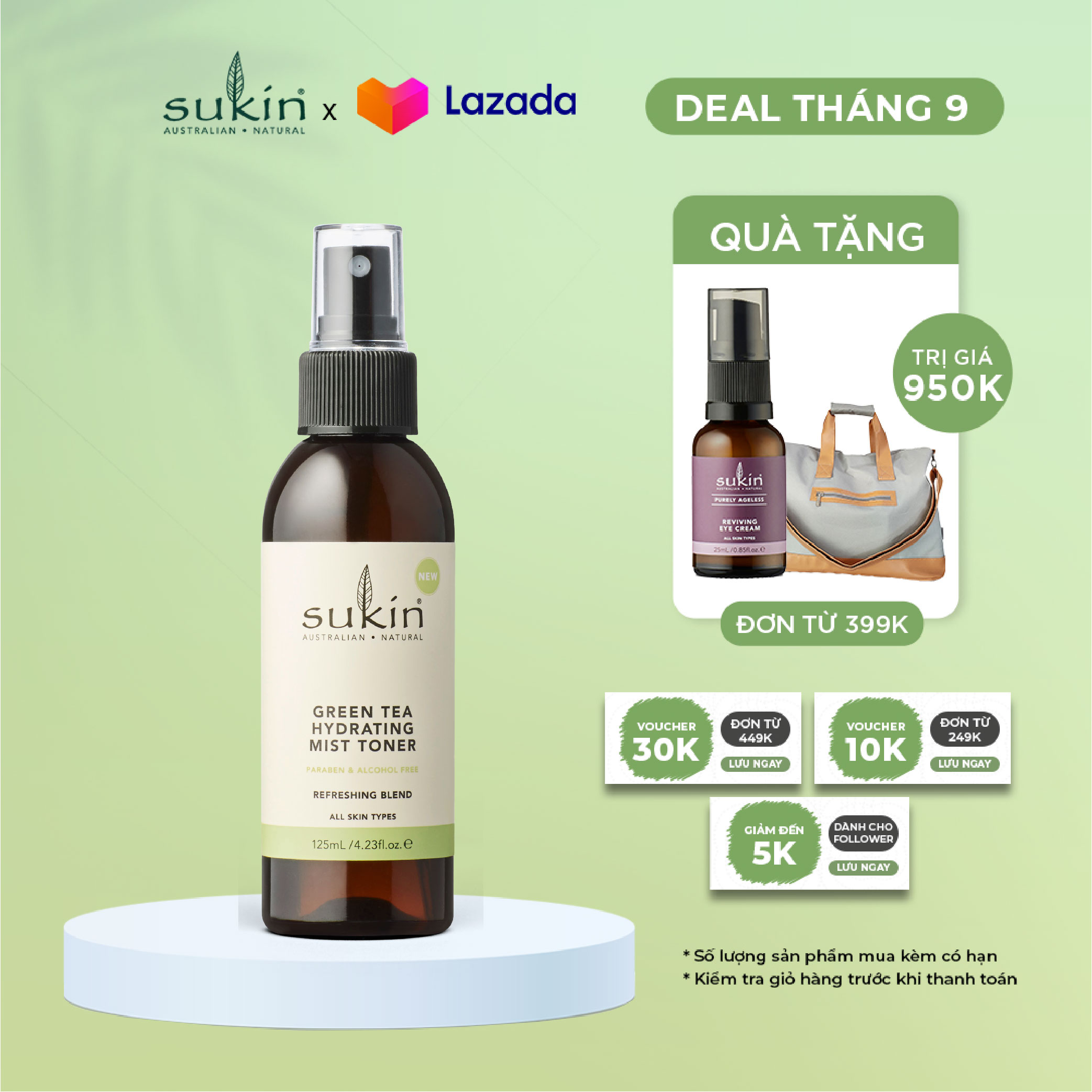 Nước Cân Bằng Dạng Phun Sương Hương Trà Xanh Sukin Green Tea Hydrating Mist Toner 125ml