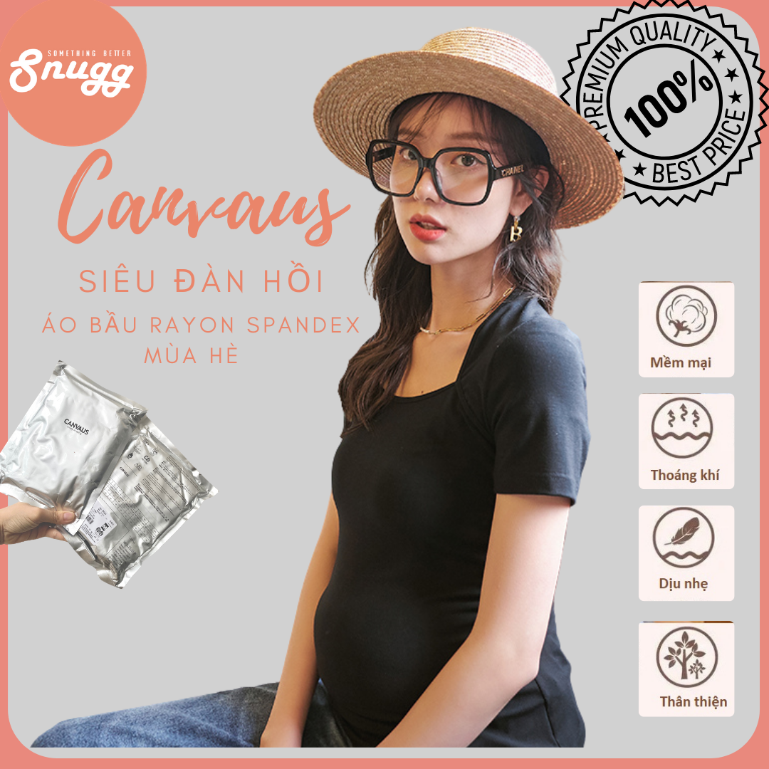 Áo bầu cổ vuông tay ngắn Canvaus kháng khuẩn - Must have cho mẹ bầu- Snugg Việt SNU2062