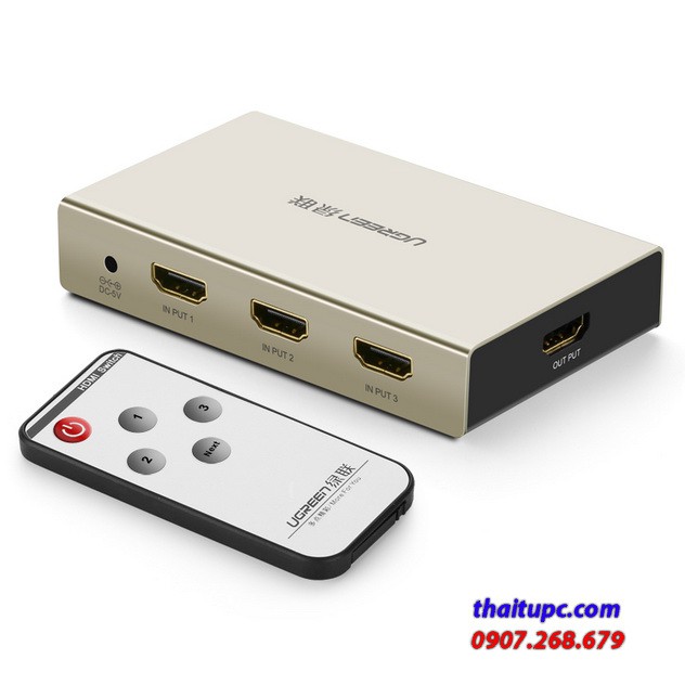 Bộ gộp hdmi 3 vào 1 ra hỗ trợ 3d 4k ugreen 40278 cao cấp