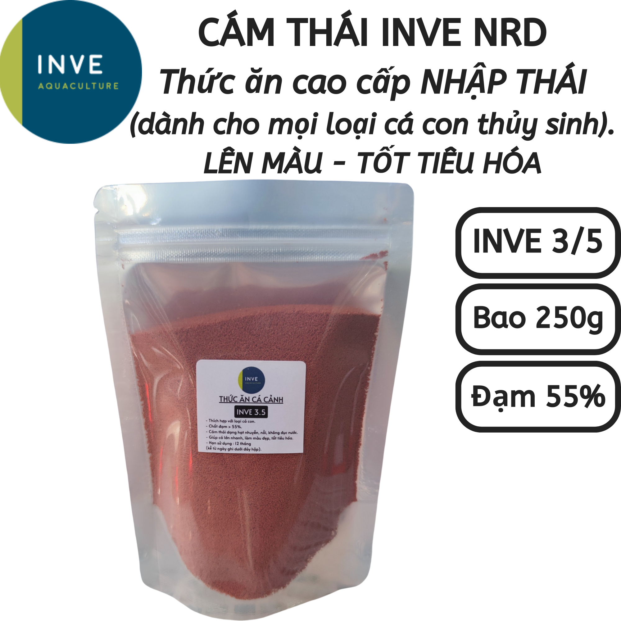 Bao 250G Cám Thái Inve 3/5 - 3.5 - Thức ăn dành cho cá lớn, cá 7 màu, cá betta, cá thủy sinh IV35 | Hingaostore.