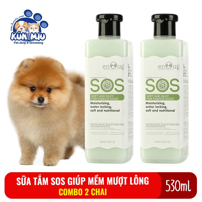 Combo 2 chai Sữa tắm SOS cho chó mèo giúp mềm mượt lông 530ml màu xanh lá