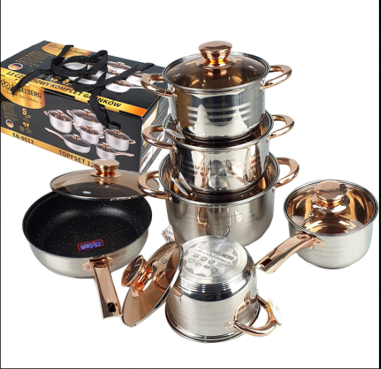 Bộ nồi đức - bộ nồi đáy từ 6 món eb-8013 inox không gỉ kèm năp kính cao cấp dùng cho mọi loại bếp - bảo hành 12 tháng
