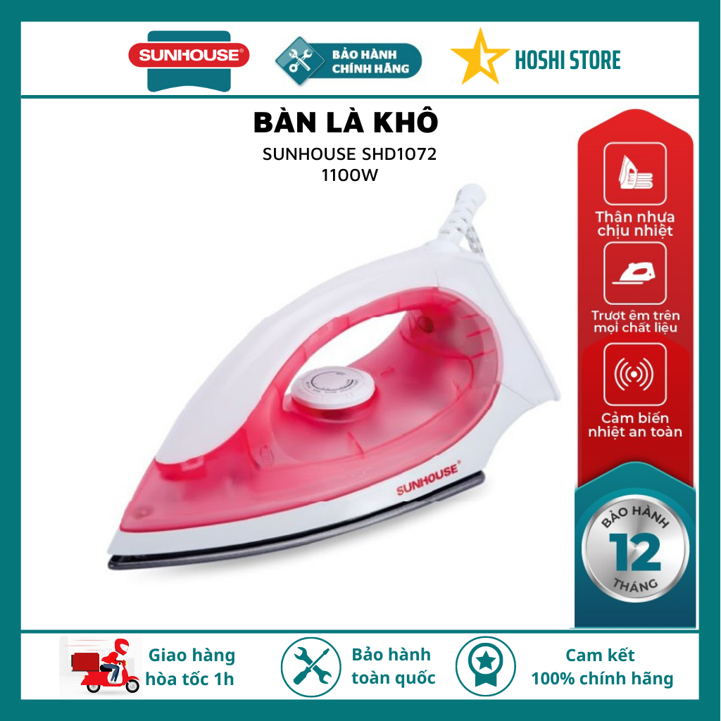 Bàn là , bàn ủi khô sunhouse shd1072 - công suất 1100w - thân nhựa chịu nhiệt - mặt bàn là chống dính