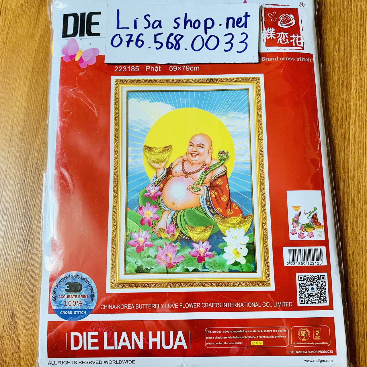 Tranh thêu chữ thập phật di lạc 59x79cm chưa thêu 223185