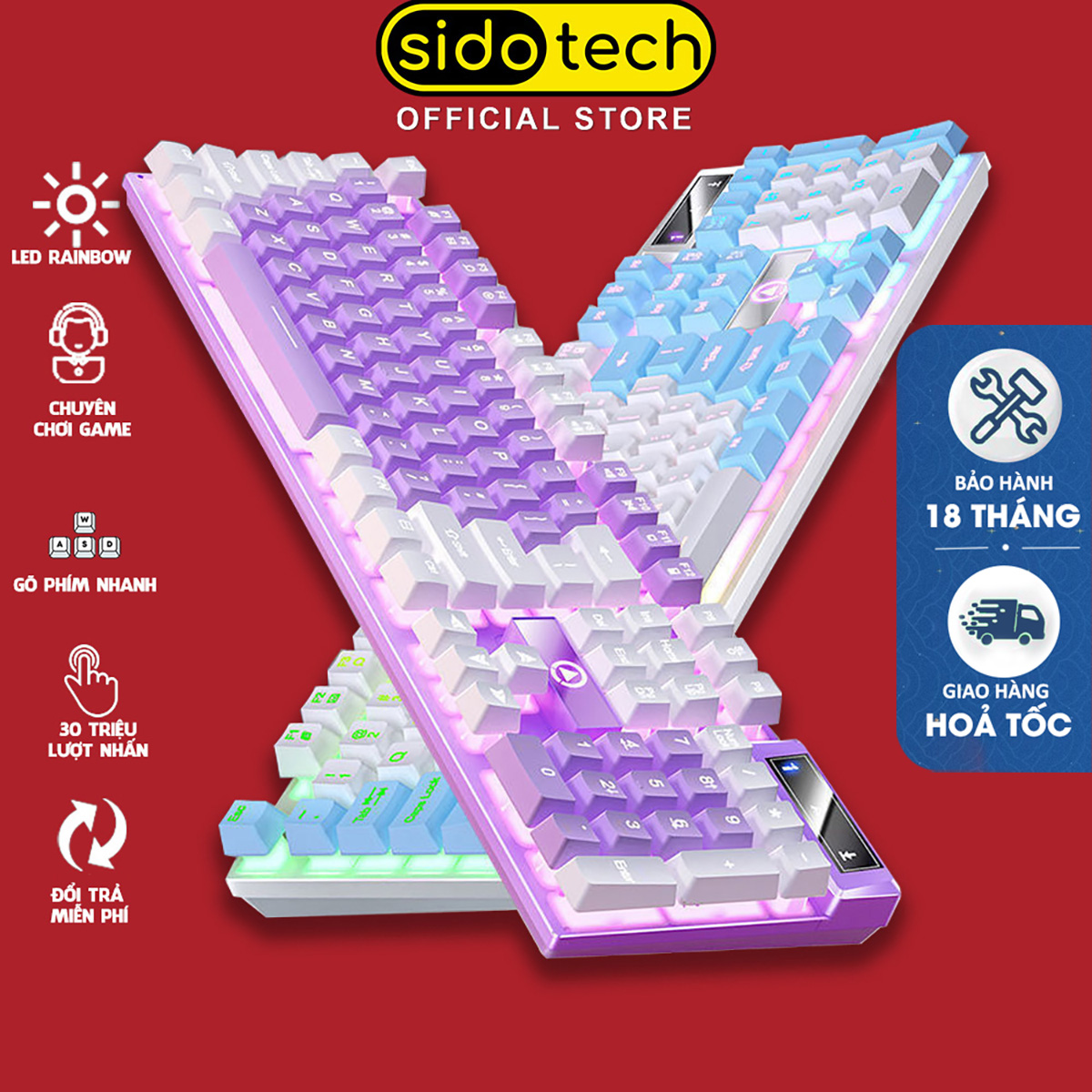 Bàn phím máy tính có dây giả cơ SIDOTECH K500 gaming led rgb màu hồng hành trình phím vừa phải giúp gõ nhanh chống nước tốt cho pc laptop chơi game văn phòng - Hàng chính hãng