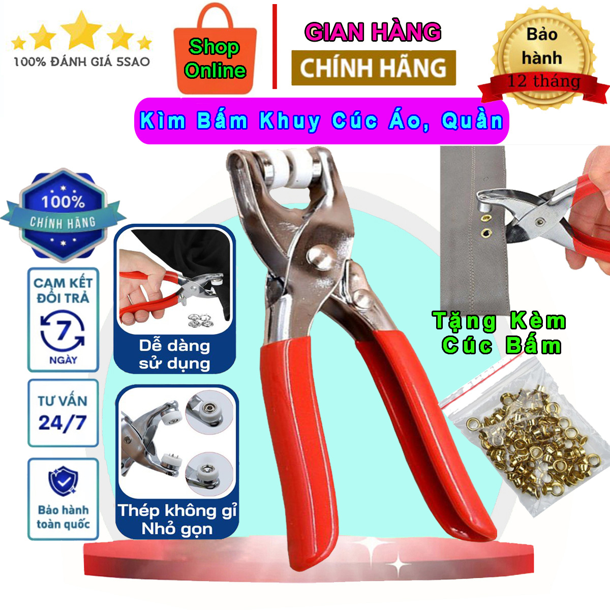 Kìm bấm cúc áo đa năng, kìm bấm khuy áo quần, dụng cụ bấm khuy áo cho mọi nhà, kìm bấm cúc áo quần, kìm bấm khuy sắt đa năng, thông minh siêu tiện lợi, bộ kìm bấm khuy