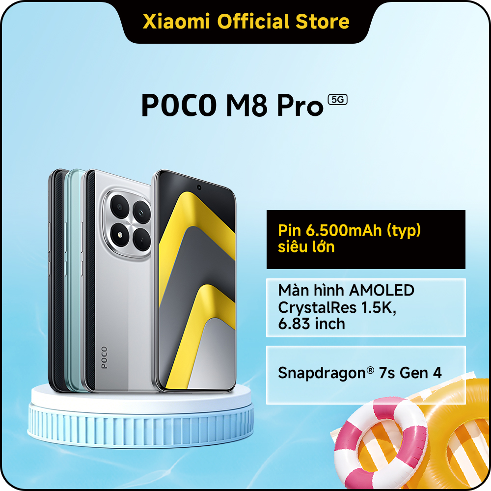 Điện thoại thông minh POCO M8 PRO 5G (8+256GB|12+512GB)|Pin 6.500mAh (typ) siêu lớn|Màn hình AMOLED CrystalRes 1.5K|6,83 inch|Snapdragon® 7s Gen 4