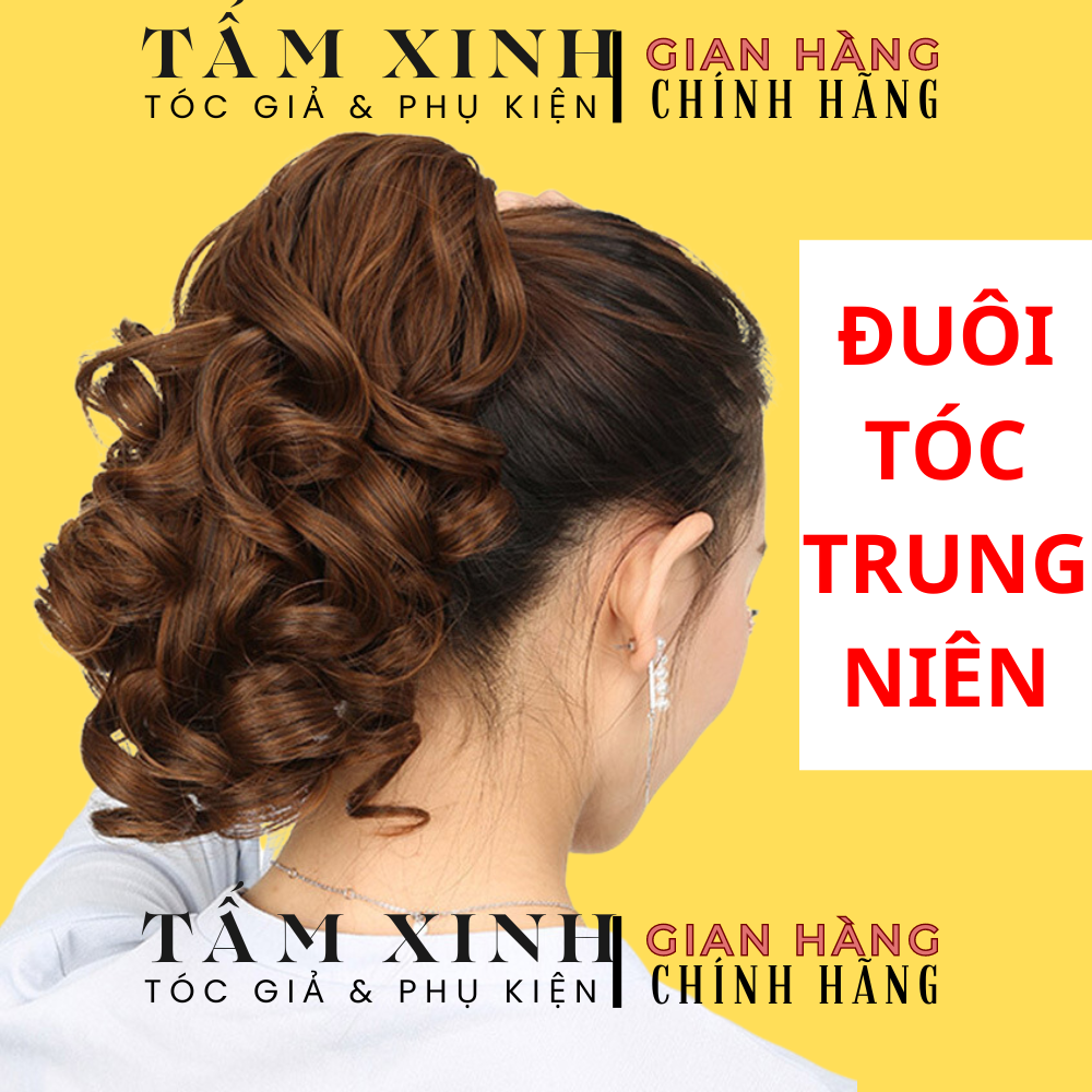 Tóc nữ giả kẹp xoăn trung niên đẹp, dạng kẹp tóc giả - kiểu kẹp ngoạm 25cm