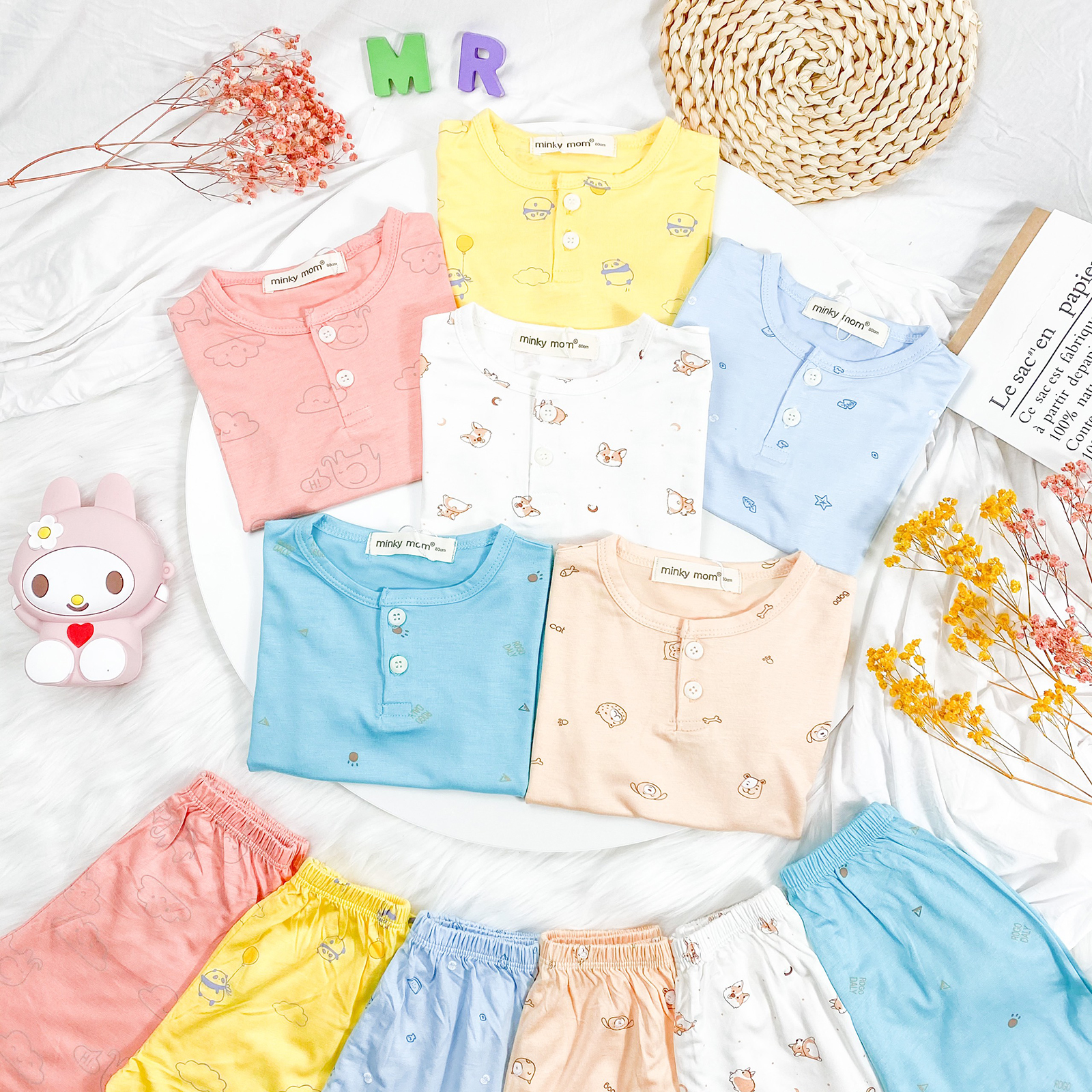 Bộ thun lạnh ngắn tay minky mom hoạ tiết siêu dễ thương cho bé