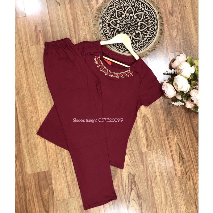 Đồ bộ trung niên tặng mẹ tặng bà quần dài áo cộc tay chất cotton đẹp