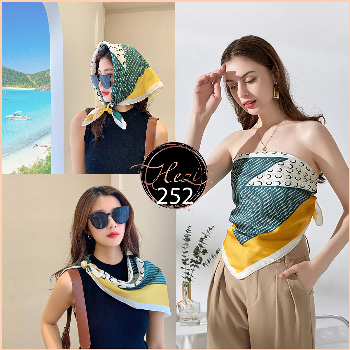 Khăn choàng cổ lụa nữ hezi khăn lụa vuông 70 cm hz001