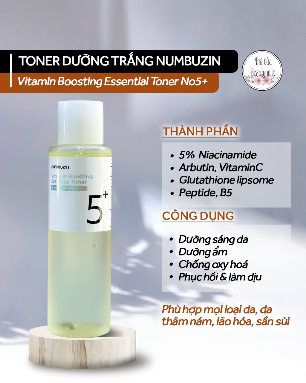 Toner dưỡng trắng numbuzin vitamin boosting essential no5+ toner