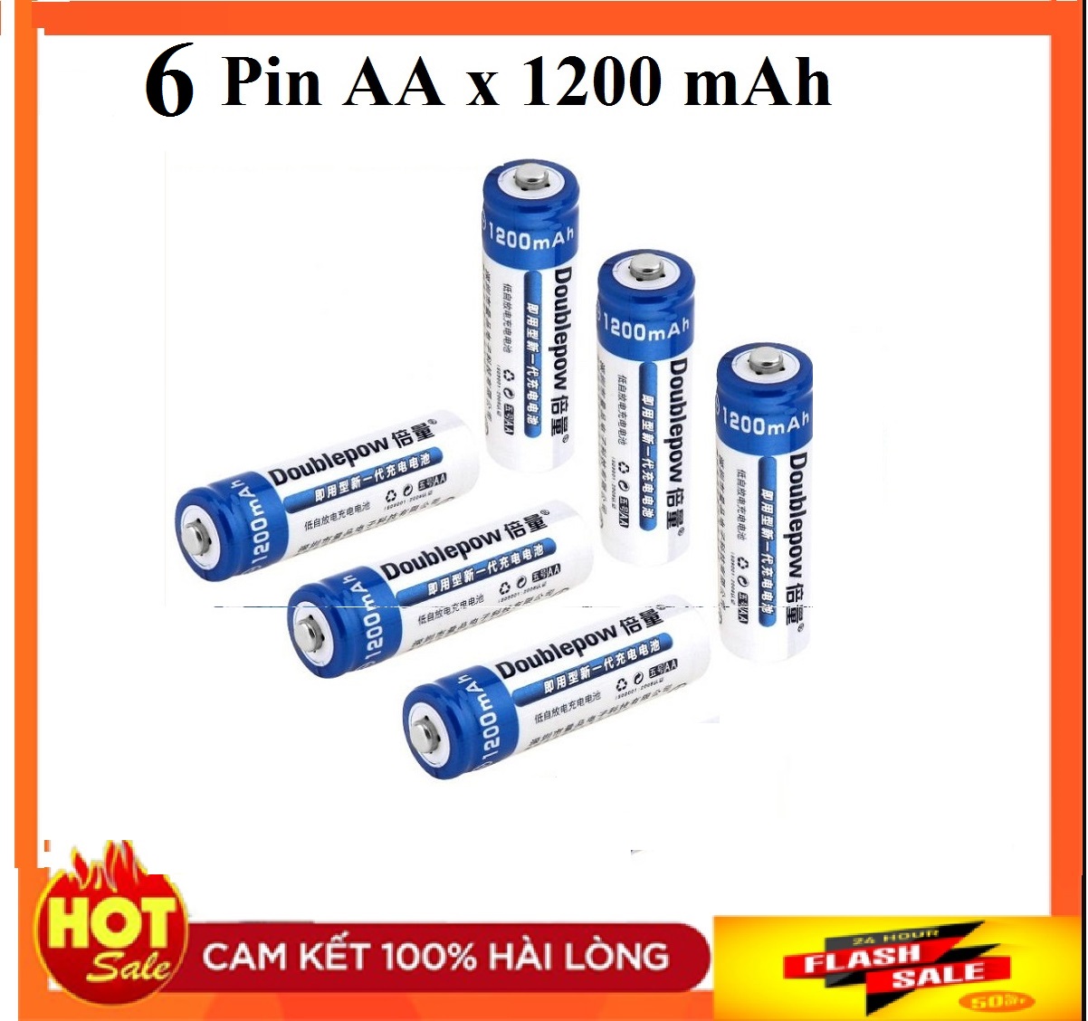 Combo 06 viên pin tiểu sạc AA 1200mAh Doublepow - dung lượng thật