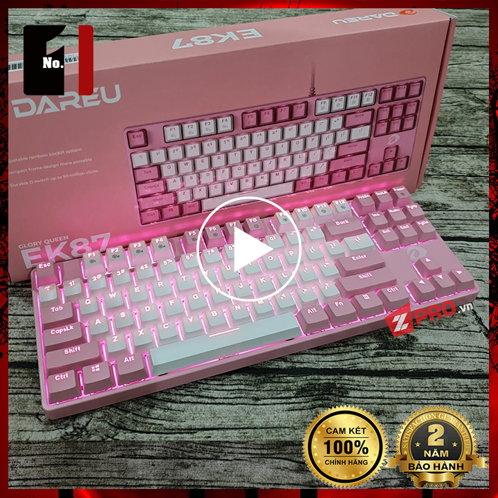 Bàn phím cơ gaming máy tính dareu ek87 màu hồng led rgb bàn phím vi tính laptop pc chơi game dễ thương có dây