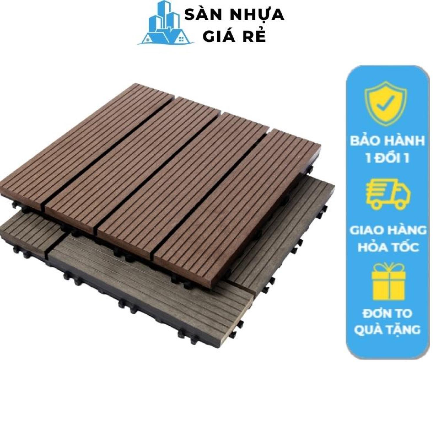 Vỉ sàn gỗ nhựa composite lót sàn ban công nhà tắm, Vỉ sàn lót cao cấp 30cm x 30cm dày 2cm màu sắc sang trọng