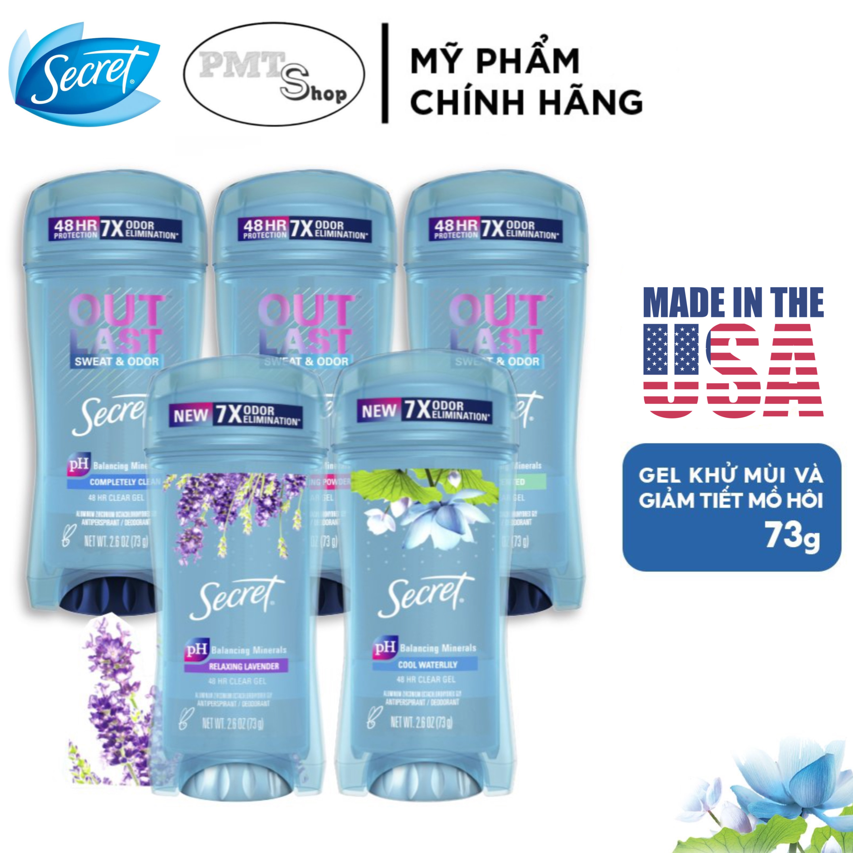 (NK Mỹ) Lăn khử mùi Secret Clear Gel 73g Đủ Mùi Hương Made in USA