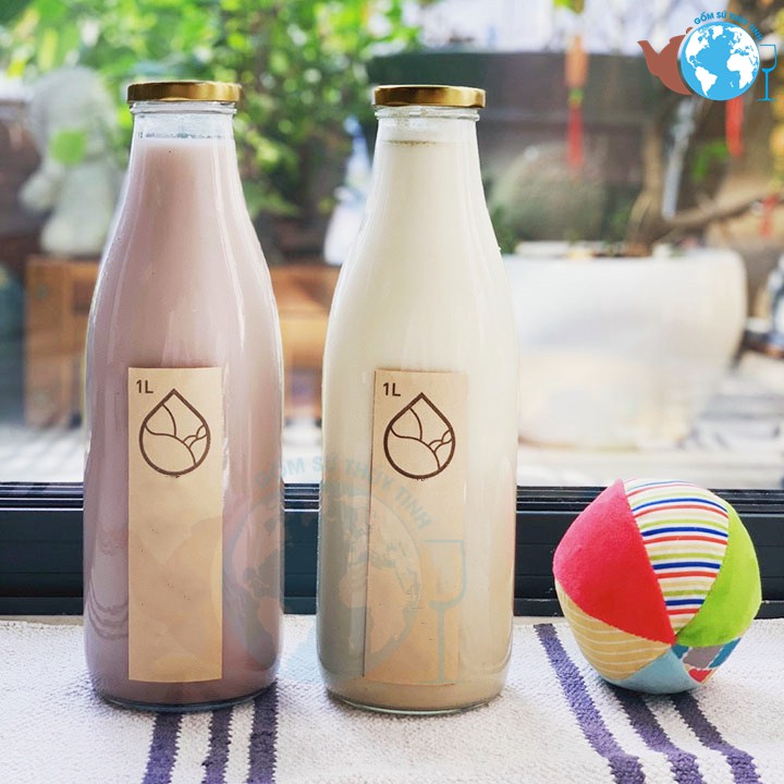 Chai thủy tinh đựng sữa nắp thiếc 1000ml