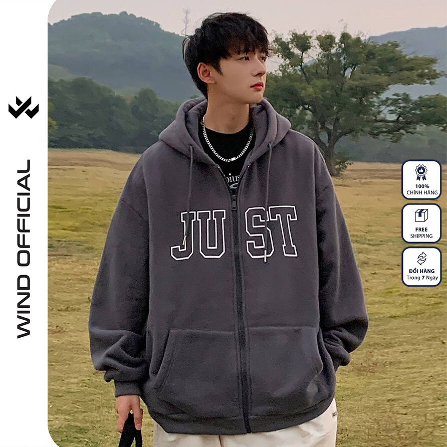 Áo khoác zip WIND JUST ZIP form rộng Unisex Hoodie dây kéo nỉ bông thơi trang nam nữ oversize