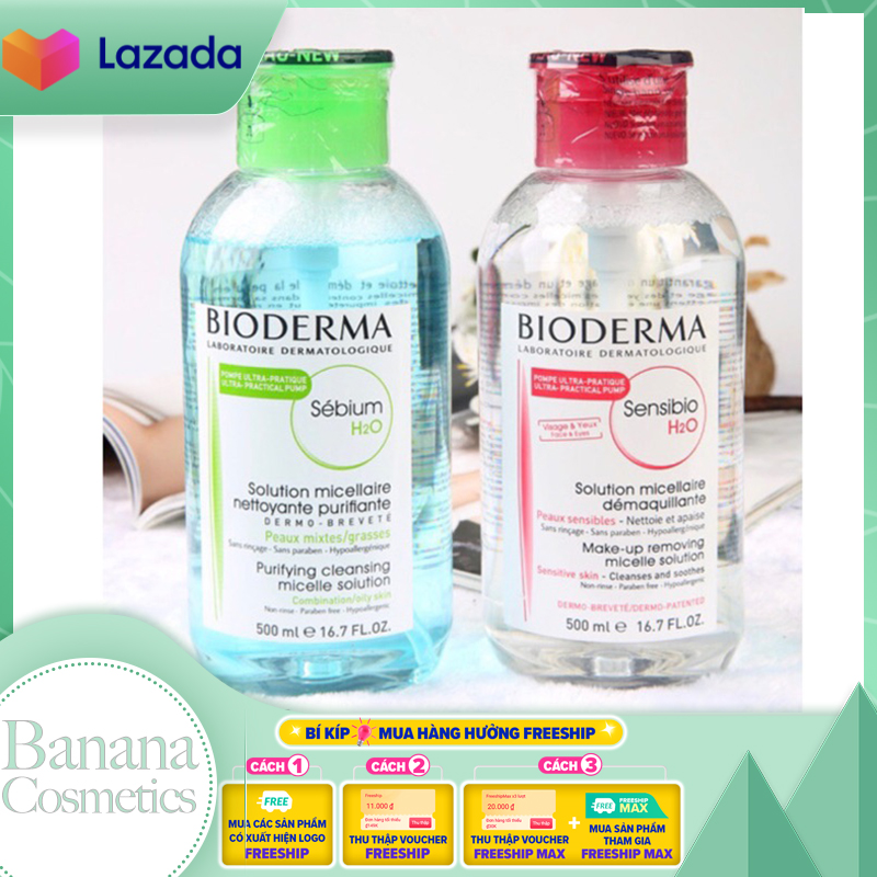 [HCM]Nước Tẩy Trang Bioderma 500ml | Nước Tẩy Trang Bioderma Pháp H2O 500ml xanh - hồng chính hãng chuẩn(Nắp Nhấn)