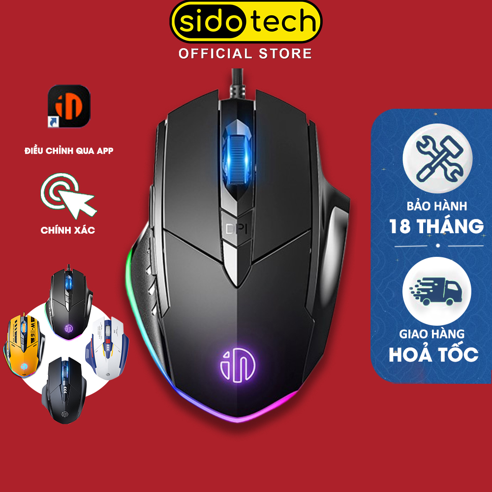 Chuột Gaming Máy Tính SIDOTECH P1W Chơi Game Esport Có Dây Silent / 40 Triệu Click / 7200 DPI / LED RGB Chống Ồn Logo Phát Sáng Kèm 2 Nút Phụ Trợ Chuột Chơi Game Liên Quân Tốc Chiến FF PUBG Phù Hợp Máy Tính Laptop Văn Phòng