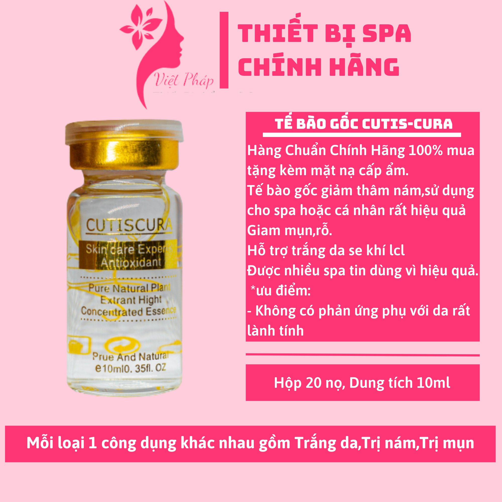 Tế bào gốc chính hãng cutis cura giảm mụn,trắng da,giảm thâm nám.