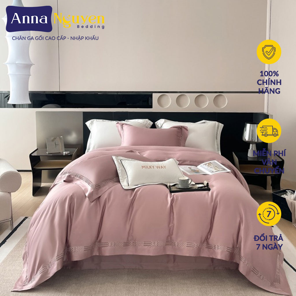 Bộ chăn ga gối 5 món tencel 100s cao cấp bo chun drap giường - anna nguyen bedding