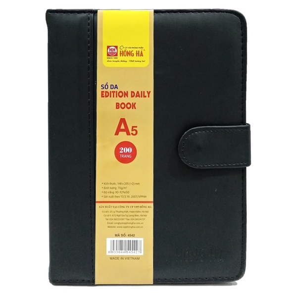Sổ bìa da trung edition daily book a5 4542 - 200 trang - màu đen