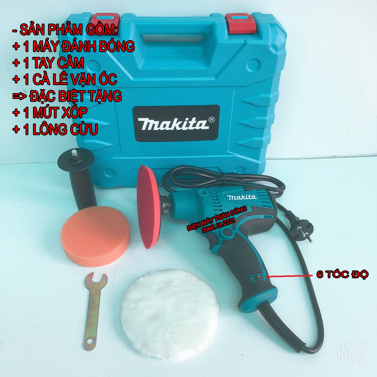 Máy đánh bóng ô tô Makita 600W - 6 tốc độ TẶNG 1 MÚT XỐP VÀ 1 MIẾNG LÔNG CỪU