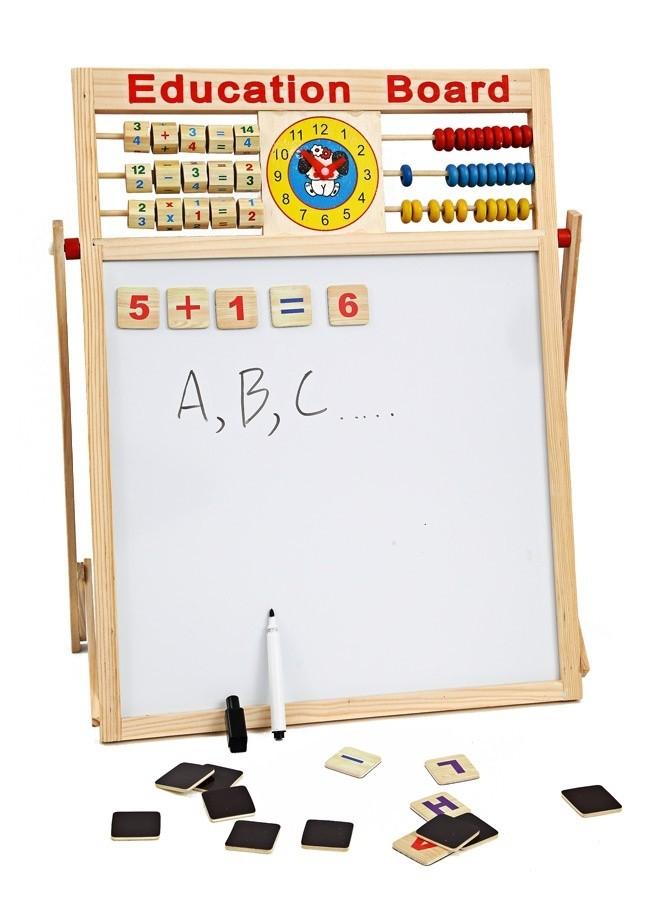 Bảng gỗ học tập 2 mặt đa năng kèm bộ chữ và số nam châm cho bé Education Board - Bảng nam châm Education Board cho bé EDU
