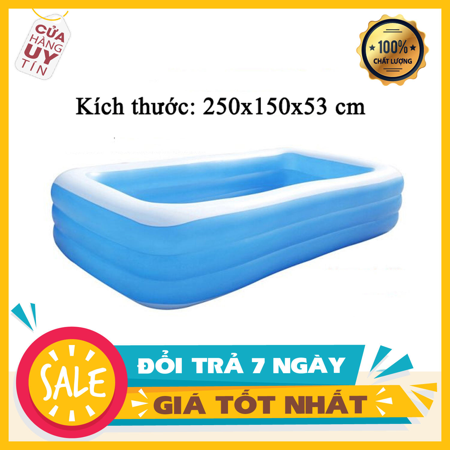 Bể bơi phao 3 tầng cho bé - bể bơi gia đình khổ lồ kích thước 250x150x55 cm / bể bơi phao 3 tầng hình chữ nhật - dòng sản phẩm cao cấp, chất liệu dày dặn, độ đàn hồi cao