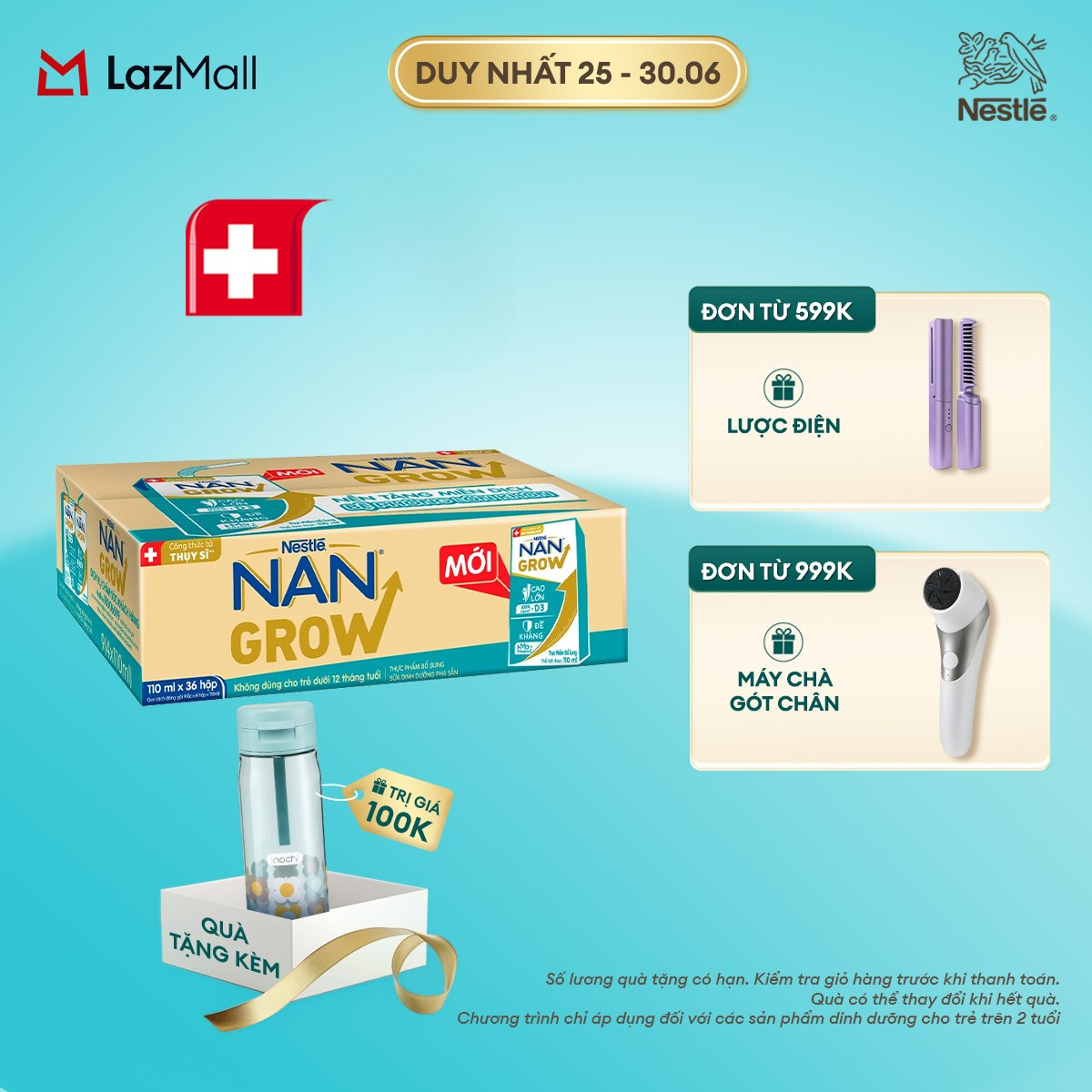 [Chỉ 25-30.06 QT 599K/999K][Tặng Bình nước Inochi] Thùng 36 hộp Sữa pha sẵn Nestlé NANGROW 110ml/hộp sữa mát công thức từ Thụy Sĩ 100% Canxi giúp bé cao lớn vượt trội 9(4 x 110ml)