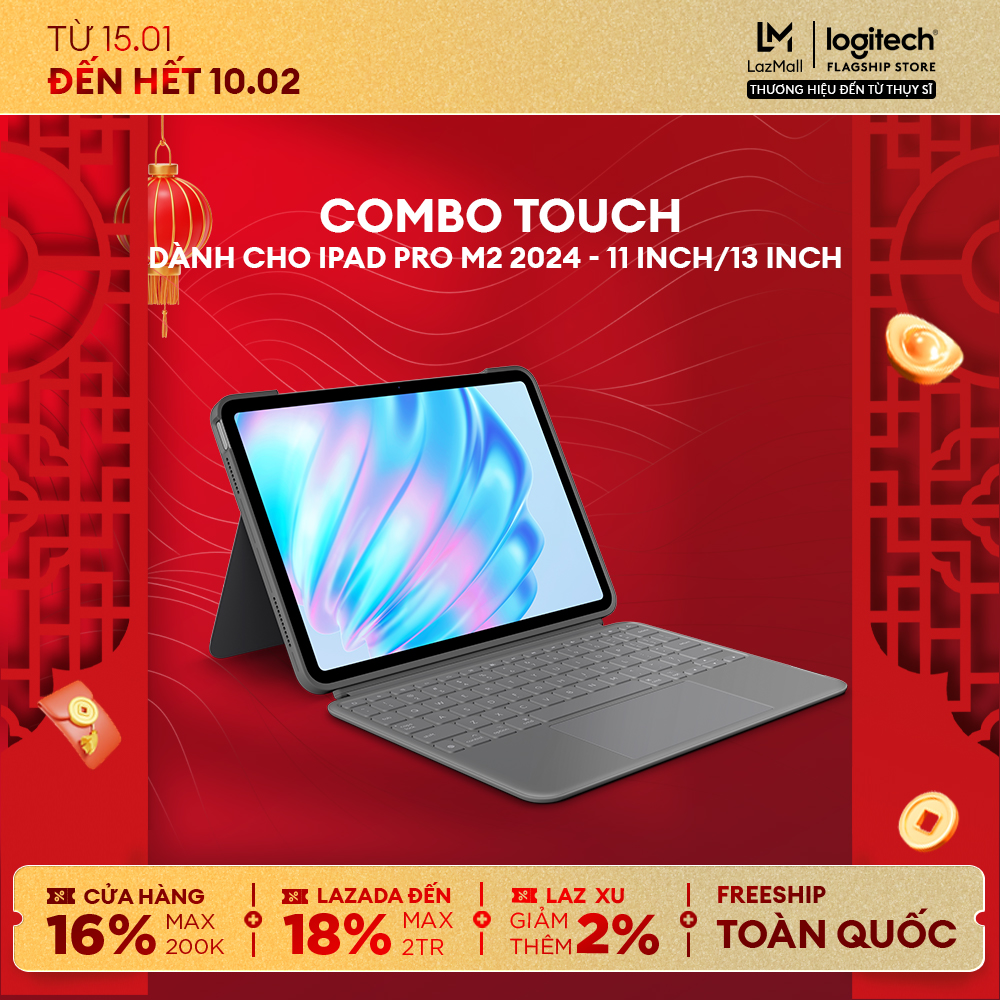  Bao da kiêm Bàn phím Combo Touch Logitech cho iPad Air 11 inch  M2  iPad Air  thế hệ thứ 5 - 2022  & Ipad Air 13 inch  M2  