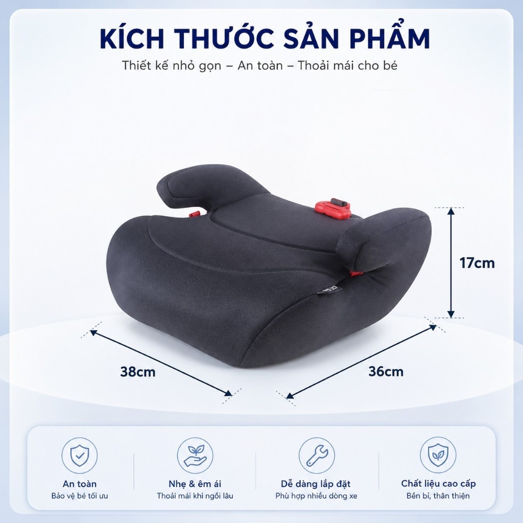 Ghế Booster Ô Tô Cho Bé 15–36Kg |Ghế Ngồi Nâng Chiều Cao Trẻ Em An Toàn Xe Hơi Chuẩn Dây Đai 3 Điểm