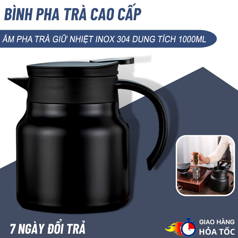 Ấm pha trà giữ nhiệt inox 304 dung tích 1 lít hàng cao cấp, ấm giữ nhiệt lên tới 12h, bình pha trà giữ nhiệt, bình pha trà giữ nhiệt GUTY HOME, bình giữ nhiệt, bình giữ nhiệt có lọc lõi