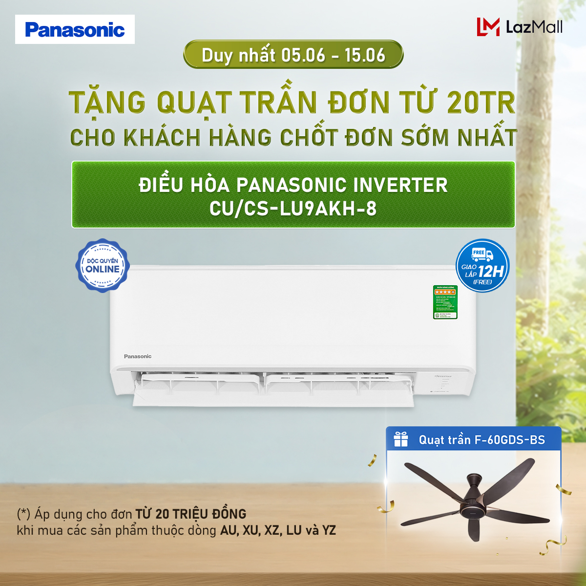Máy lạnh/ Điều hòa Panasonic Inverter CU/CS-LU9AKH-8 - 1HP - Một chiều - Eco AI - Lọc sạch không khí NanoeX - Wifi
