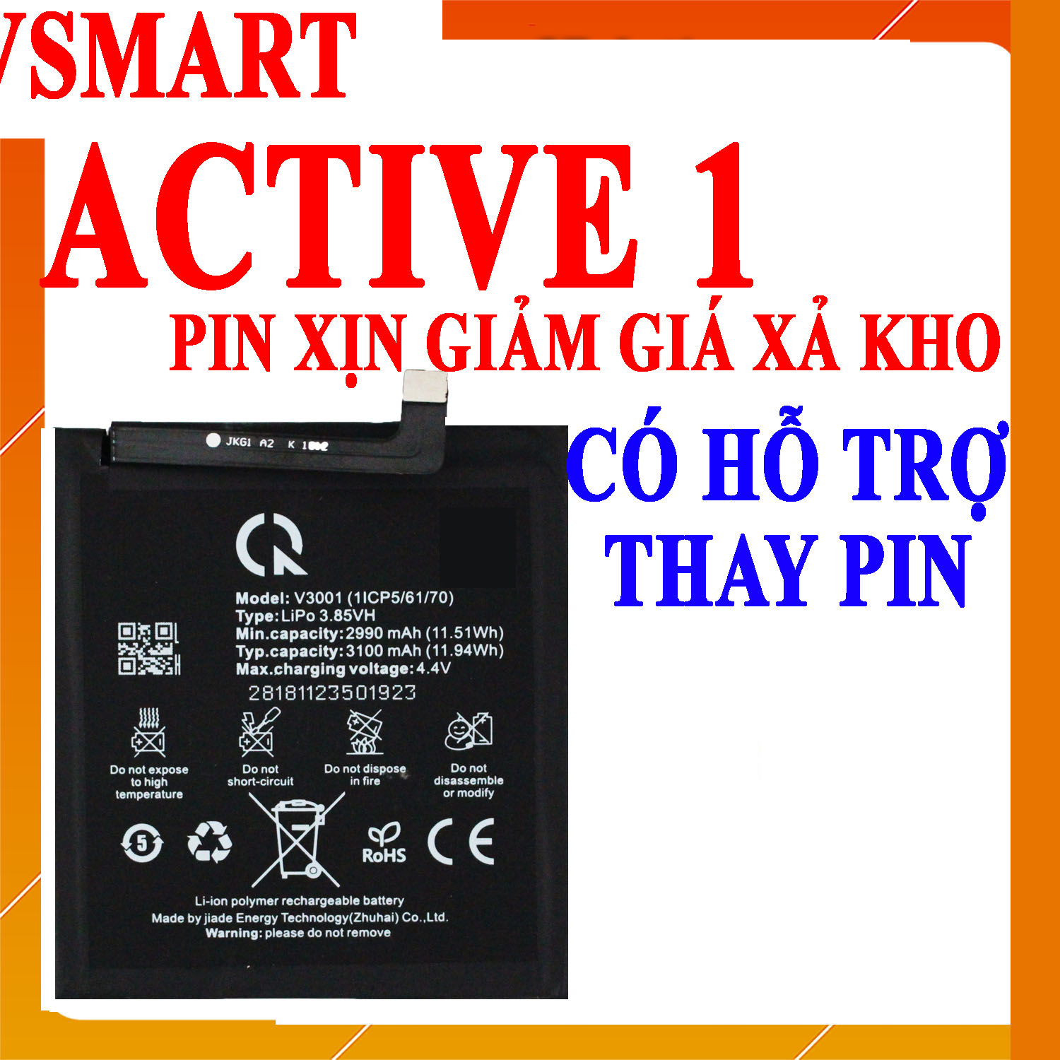 Pin scud cho vsmart active 1 v3001 dung lượng 3100mah