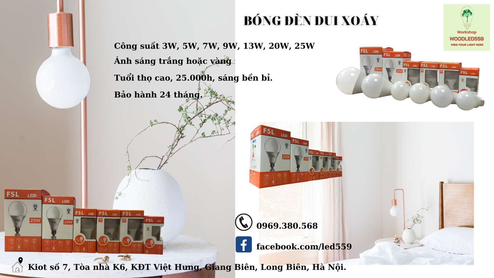 Bóng đèn led tròn đui xoáy 3w/5w/ 7w/ 13w/ 20w/ 25w, fsl, hàng chính hãng, ánh sáng trắng và vàng.