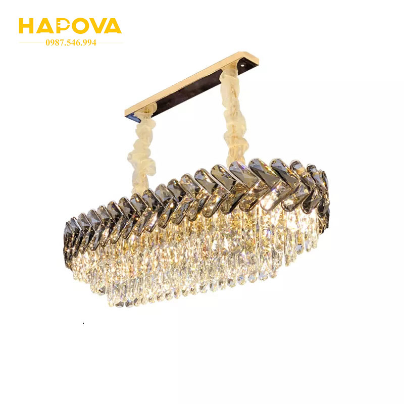 Đèn chùm phòng khách, đèn treo trần pha lê cao cấp 800mm x 300mm hapova sekis 8989 + kèm bóng 3 chế độ e14